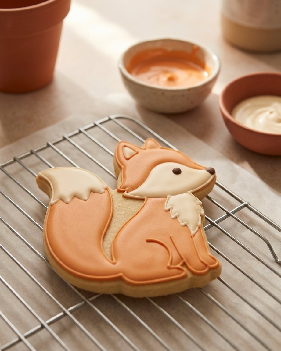 Decorated fox sugar cookie baked with the 3D-printed cutter