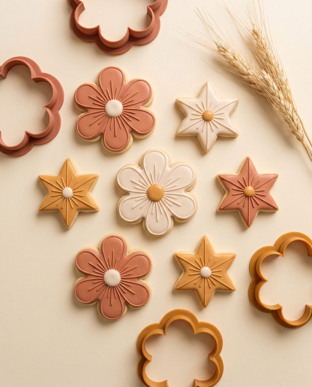 Flower- and star-shaped cookies with cutters