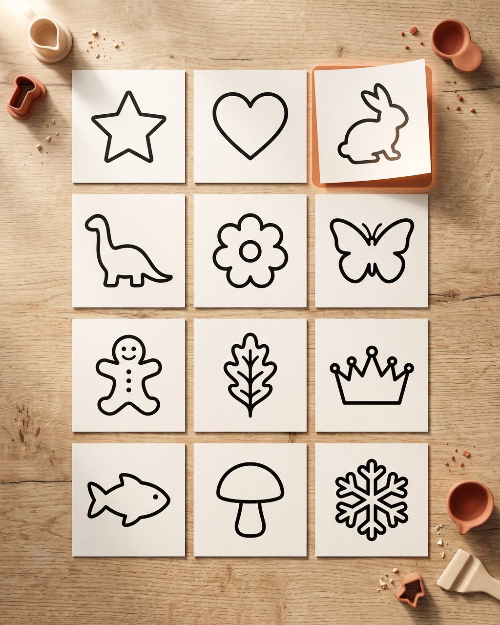 A grid of ready-made cookie cutter designs with the rabbit card selected